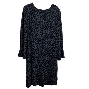 Old Navy Womens Dress Large Gray Black Leopard Print Long Sleeve Bell Cuffs
